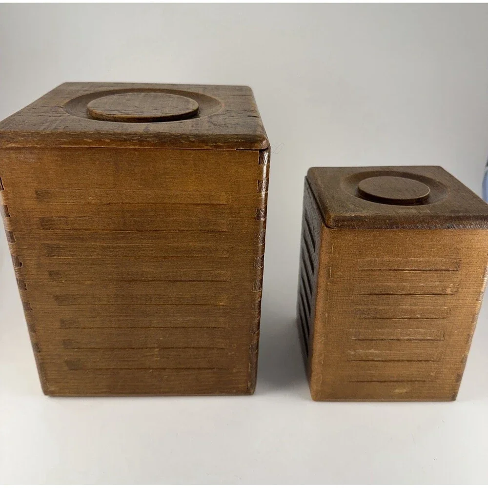 Vintage Wooden Flour & Coffee Canister Set of 2 Mid Century Modern Kitchen